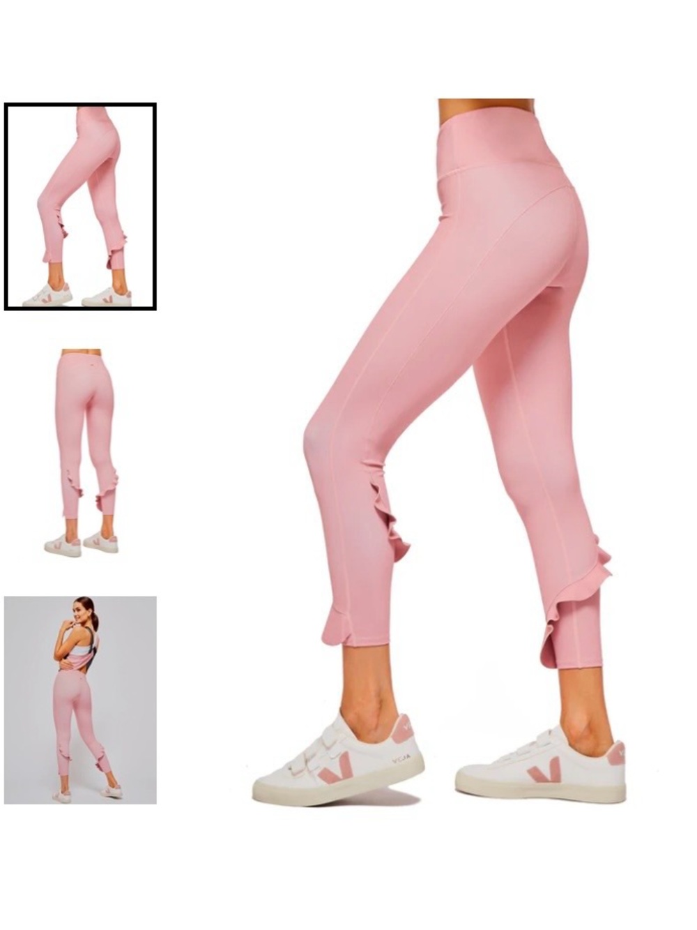 High-Rise Pink Ruffle Hem Performance Leggings